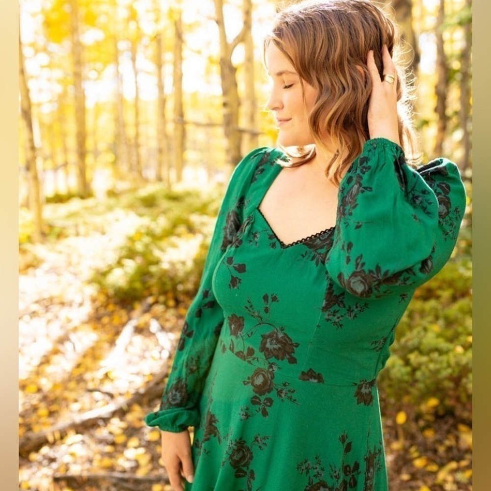 Band of the Free Gothic Emerald Black Whimsigoth Bohemian Sweetheart Dress L - Picture 2 of 9